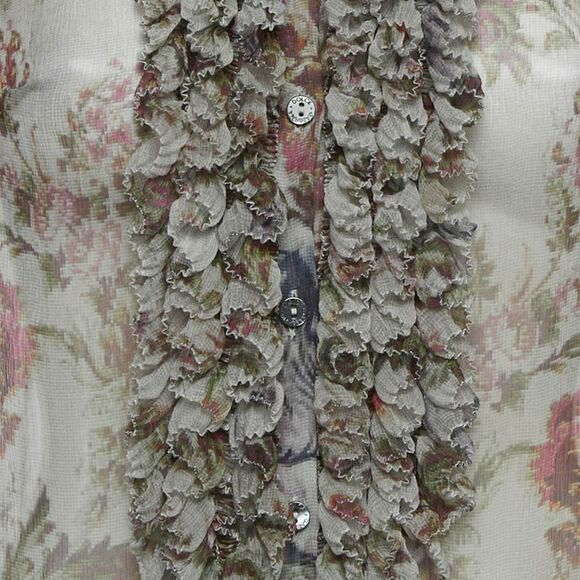 Dolce & Gabbana Grey Floral Print Silk Ruche Shirt Xs